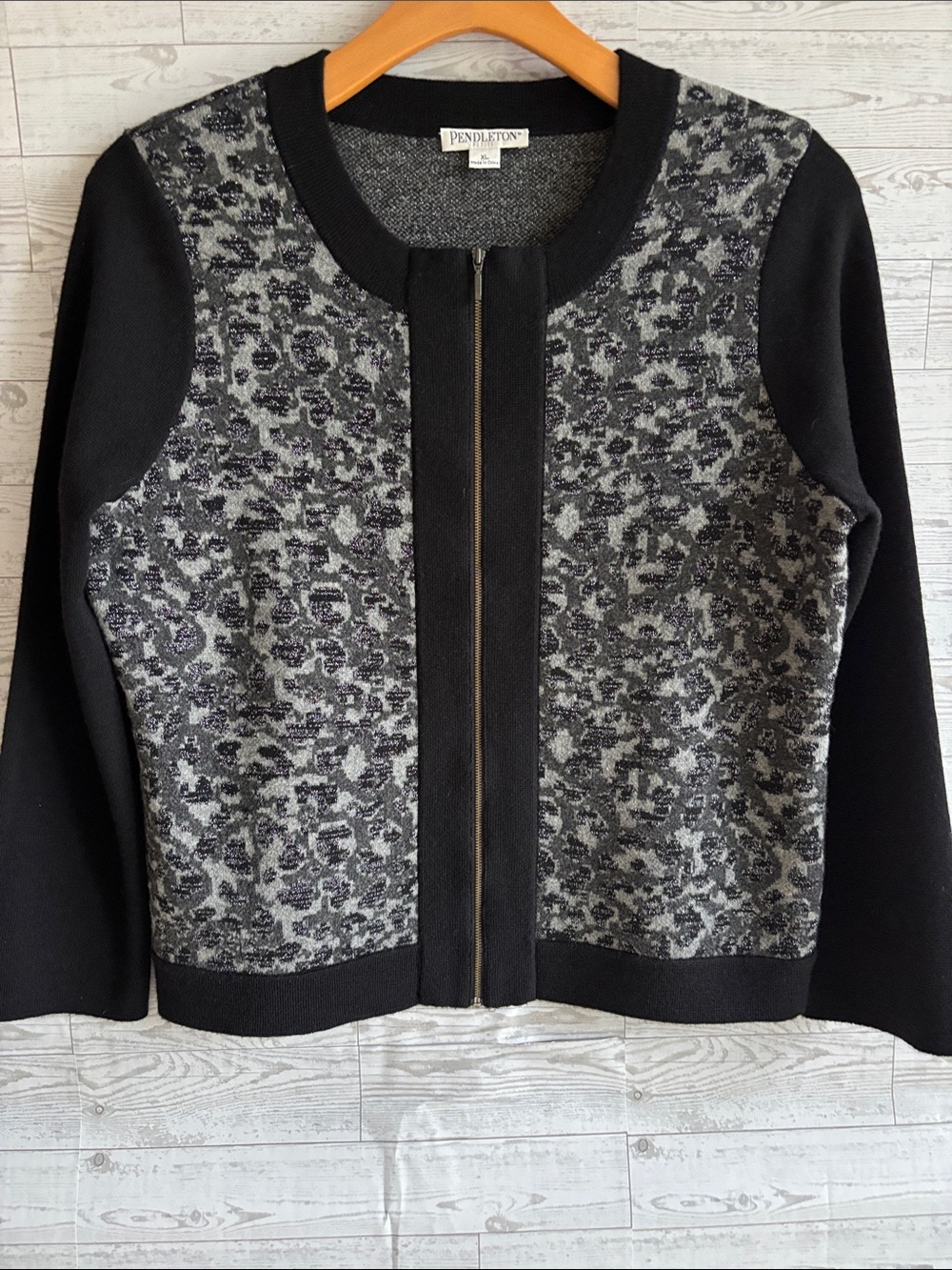 Pendleton Cardigan sweater merino wool lambswool cheetah animal print sz large
